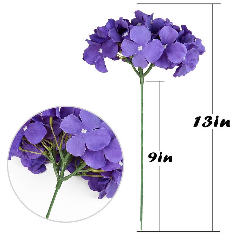 Flojery Silk Hydrangea Heads Artificial Flowers Heads with Stems for Home Wedding Decor,Pack of 10 (Purple) - Image 5